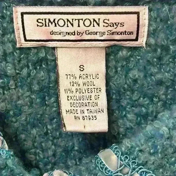 SIMONTON Says by George Simonton Wool Blend &  Velvet Trim Coat Jacket. Size S/M - Picture 7 of 9